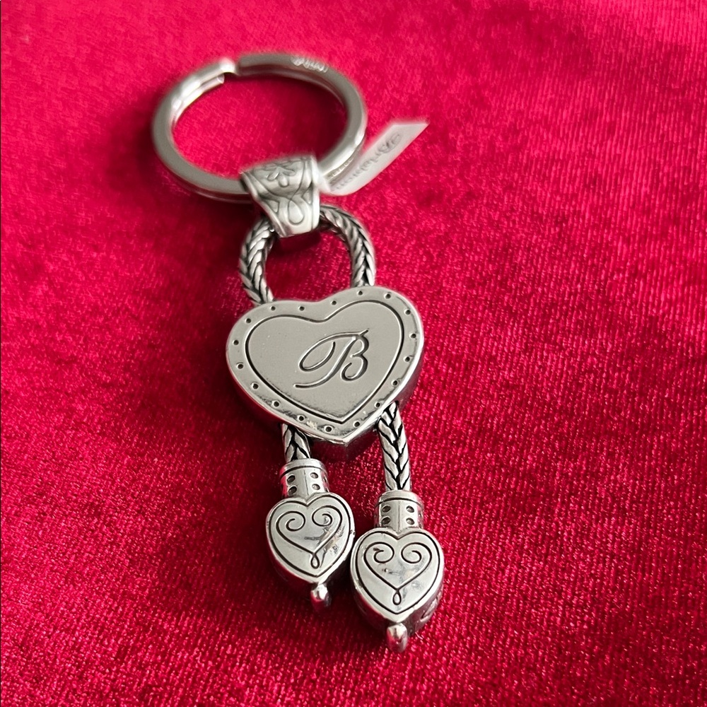 Brighton Silver Heart Keychain with Initial, NWT